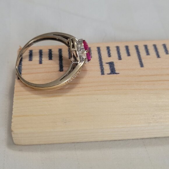 Pink Sapphire Diamond 10k White Gold Ring October Birthstone Size 7 Womens - Picture 8 of 11